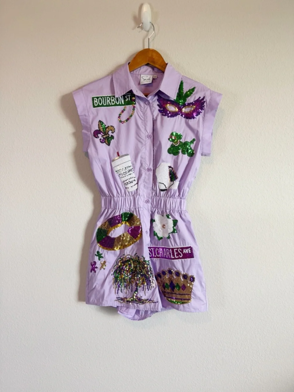 Sash Clothing Bar Mardi Gras New Orleans Purple Sequin Embelisshed Romper Sz XS - Picture 2 of 10